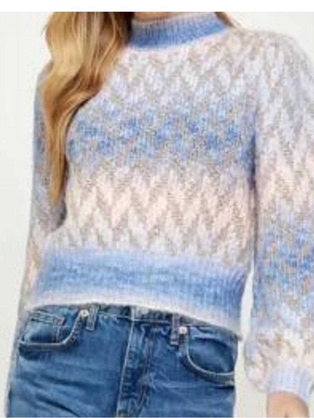 NWOT Pastel Chevron Turtleneck Sweater in Blue & Pink & Metallic Rose Gold